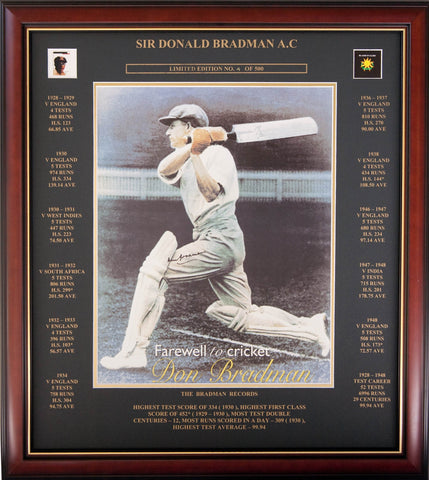  Signed - Sir Donald Bradman - Farewell to Cricket Print - Print - Blazed In Glory - 1